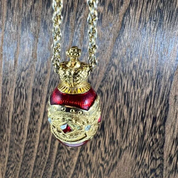Joan Rivers Gold-Tone Red Crystal Egg Pendant Necklace With Rhinestones & Chain - Picture 1 of 3